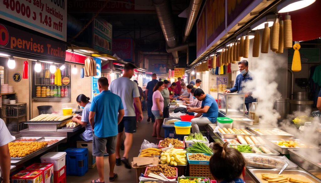 Street food market with cheap eats